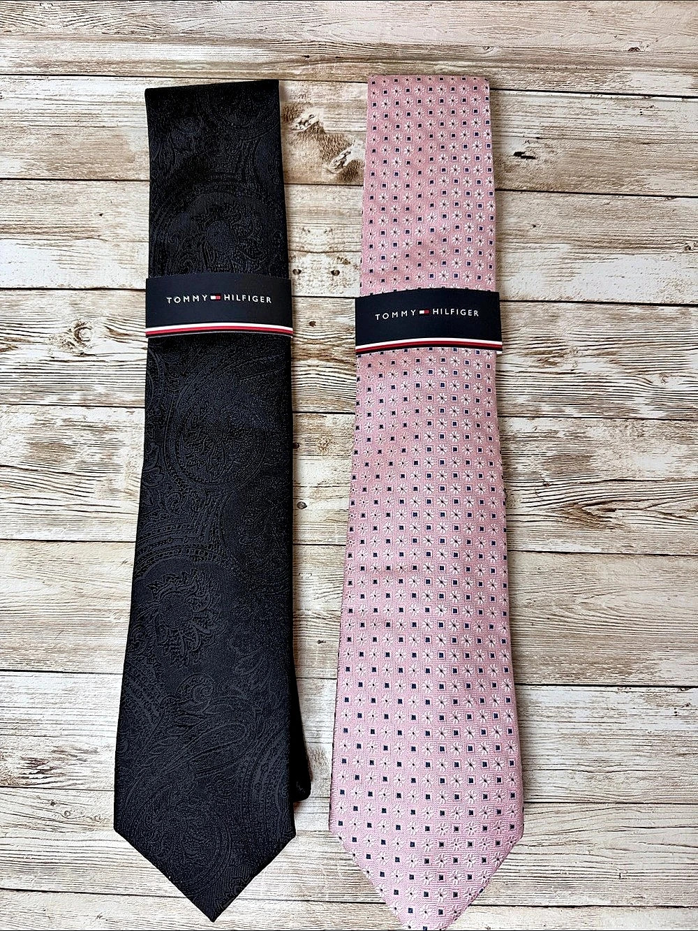 Tommy Hilfiger Geometric Ties Set in Pink & Black NWT